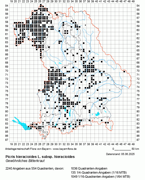Die Verbreitungskarte zu Picris hieracioides L. subsp. hieracioides wird geladen ...