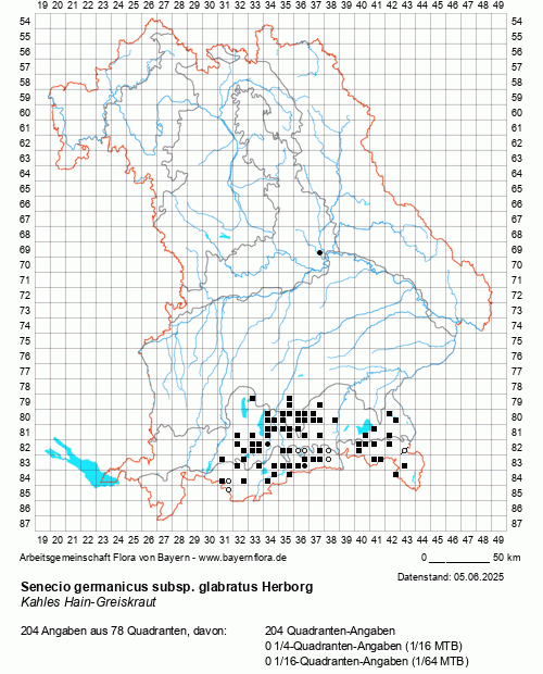 Die Verbreitungskarte zu Senecio germanicus subsp. glabratus Herborg wird geladen ...