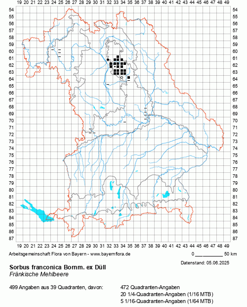 Die Verbreitungskarte zu Sorbus franconica Bornm. ex Düll wird geladen ...