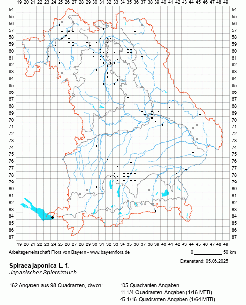Die Verbreitungskarte zu Spiraea japonica L. f. wird geladen ...