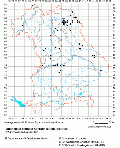 Die Verbreitungskarte zu Ranunculus peltatus Schrank subsp. peltatus wird geladen ...