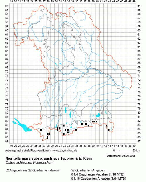 Die Verbreitungskarte zu Nigritella nigra subsp. austriaca Teppner & E. Klein wird geladen ...