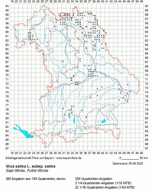 Die Verbreitungskarte zu Vicia sativa L. subsp. sativa wird geladen ...