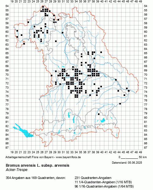 Die Verbreitungskarte zu Bromus arvensis L. subsp. arvensis wird geladen ...