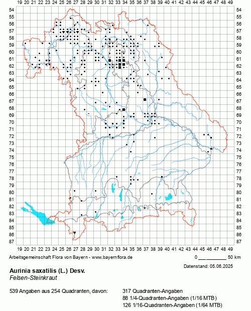 Die Verbreitungskarte zu Aurinia saxatilis (L.) Desv. wird geladen ...