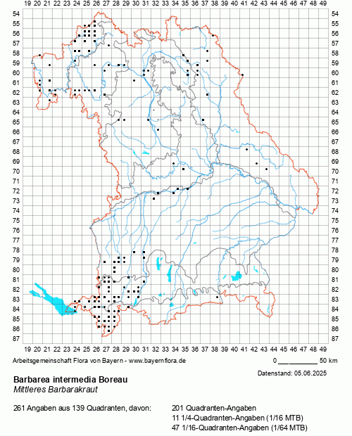 Die Verbreitungskarte zu Barbarea intermedia Boreau wird geladen ...
