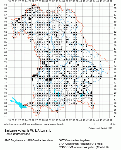 Die Verbreitungskarte zu Barbarea vulgaris W. T. Aiton s. l. wird geladen ...