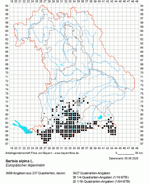 Die Verbreitungskarte zu Bartsia alpina L. wird geladen ...