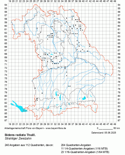 Die Verbreitungskarte zu Bidens radiatus Thuill. wird geladen ...