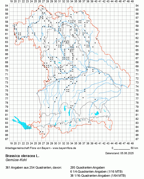 Die Verbreitungskarte zu Brassica oleracea L. wird geladen ...