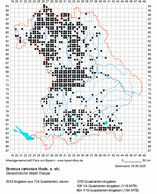 Die Verbreitungskarte zu Bromus ramosus Huds. s. str. wird geladen ...