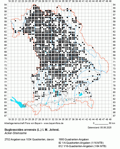 Die Verbreitungskarte zu Buglossoides arvensis (L.) I. M. Johnst. wird geladen ...