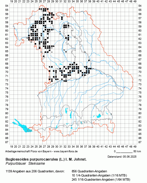 Die Verbreitungskarte zu Buglossoides purpurocaerulea (L.) I. M. Johnst. wird geladen ...