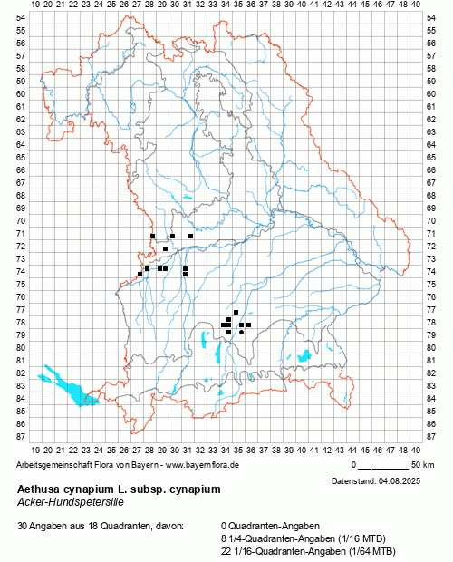 Die Verbreitungskarte zu Aethusa cynapium L. subsp. cynapium wird geladen ...